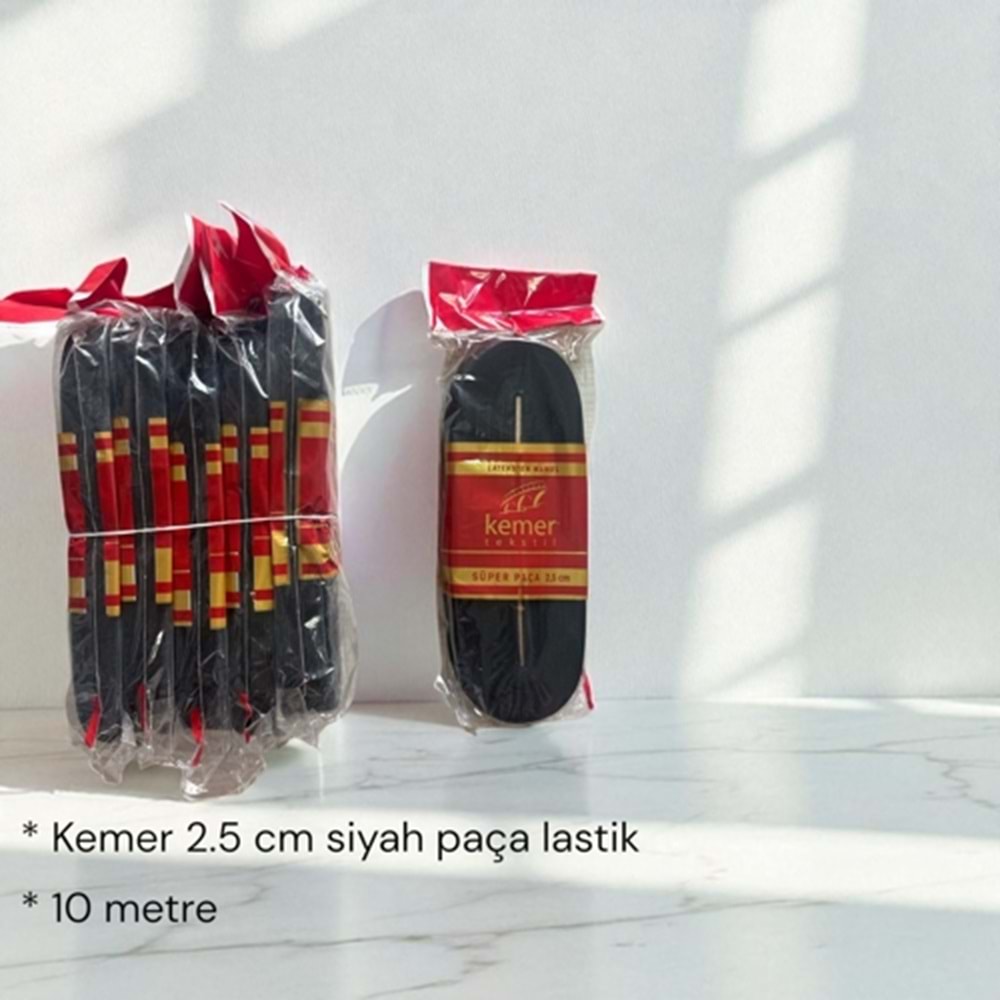 KEMER 2,5 CM SİYAH PAÇA LASTİK