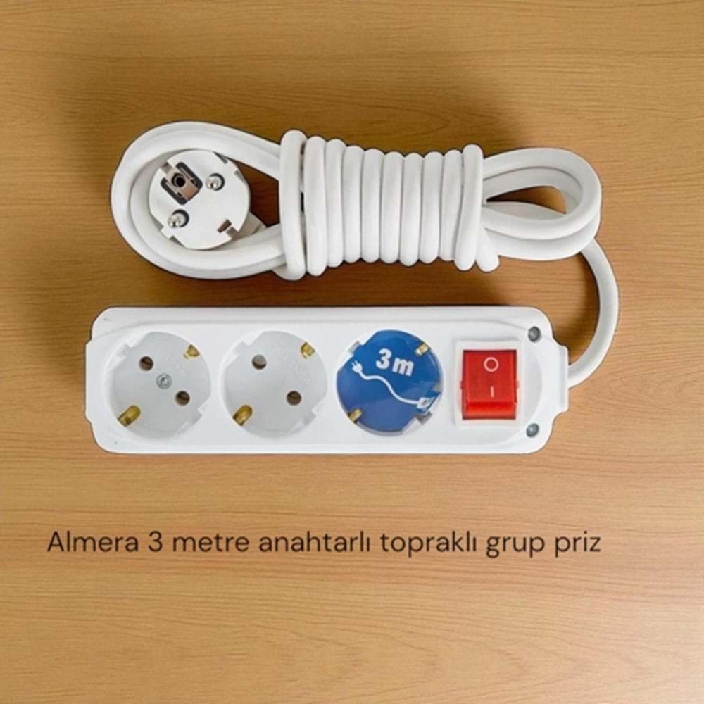 ALMERA ANAHTARLI 3 M KABLOLU ÜÇLÜ PRİZ
