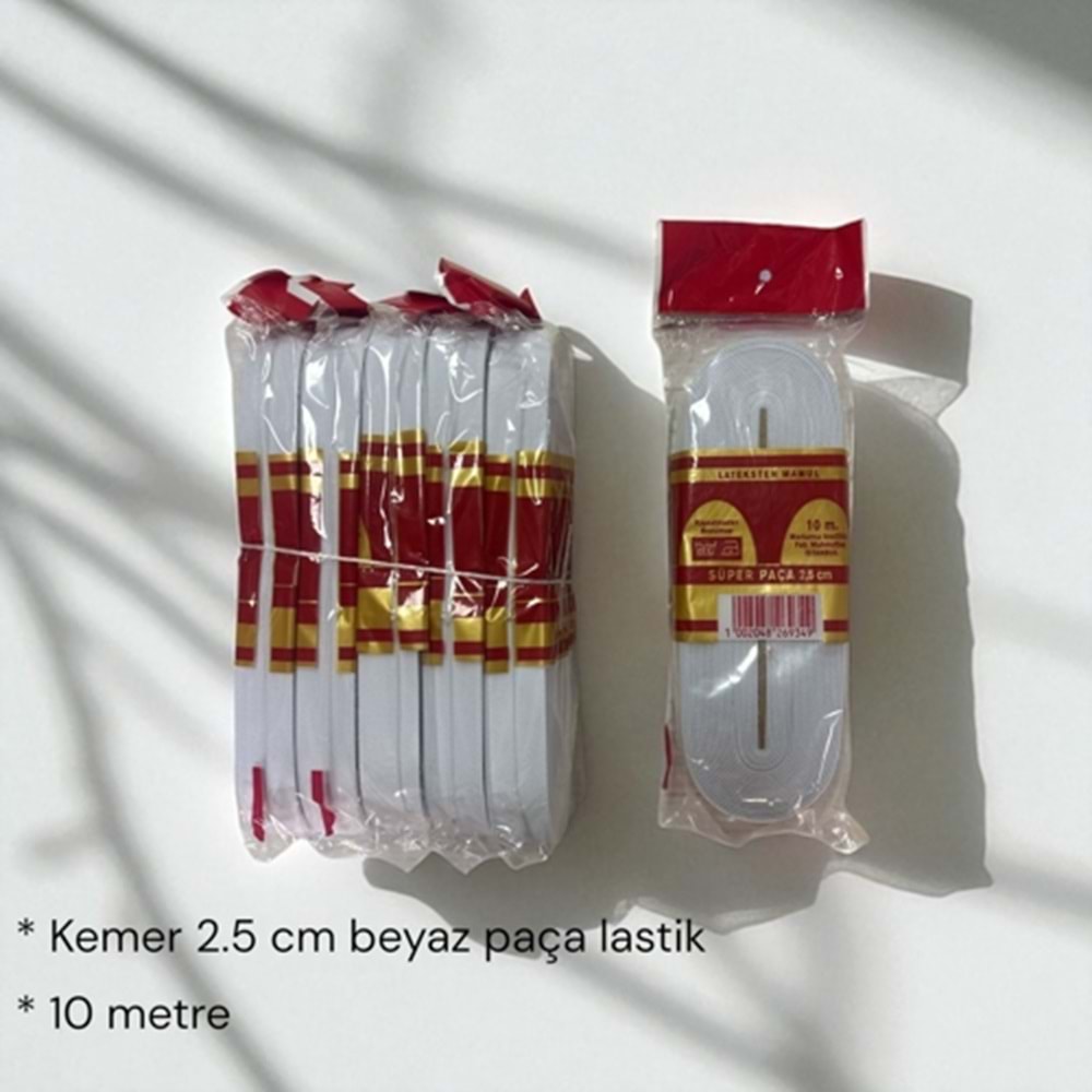 KEMER 2,5 CM BEYAZ PAÇA LASTİK