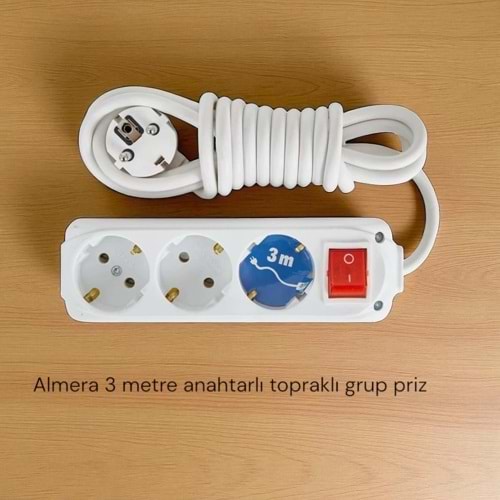 ALMERA ANAHTARLI 3 M KABLOLU ÜÇLÜ PRİZ